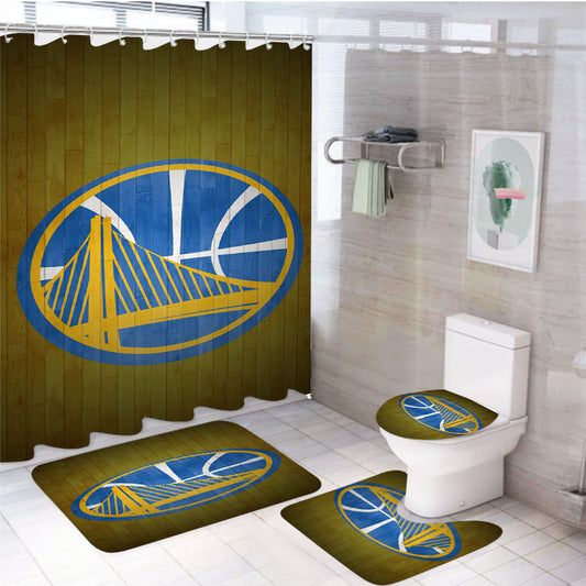 Golden State Warriors Wood Logo 4Pcs Bathroom Set Shower Curtain