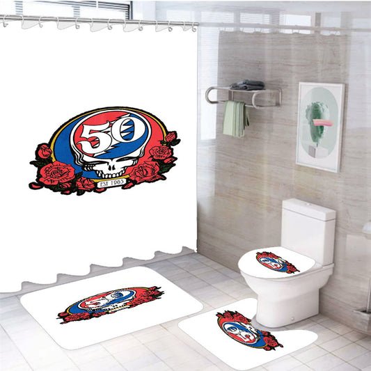 Grateful Dead Chicago Cubs 4Pcs Bathroom Set Shower Curtain