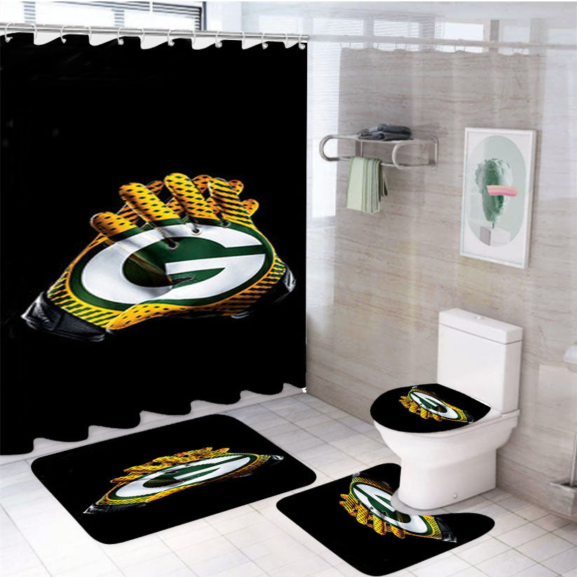 Green Bay Packer On Gloves 4Pcs Bathroom Set Shower Curtain
