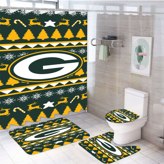 Green Bay Packers Christmas Sweater 4Pcs Bathroom Set Shower Curtain