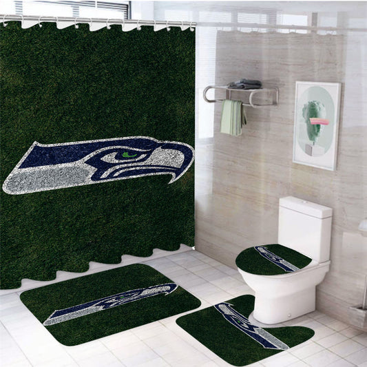 Green Seattle Seahawks Logo 4Pcs Bathroom Set Shower Curtain