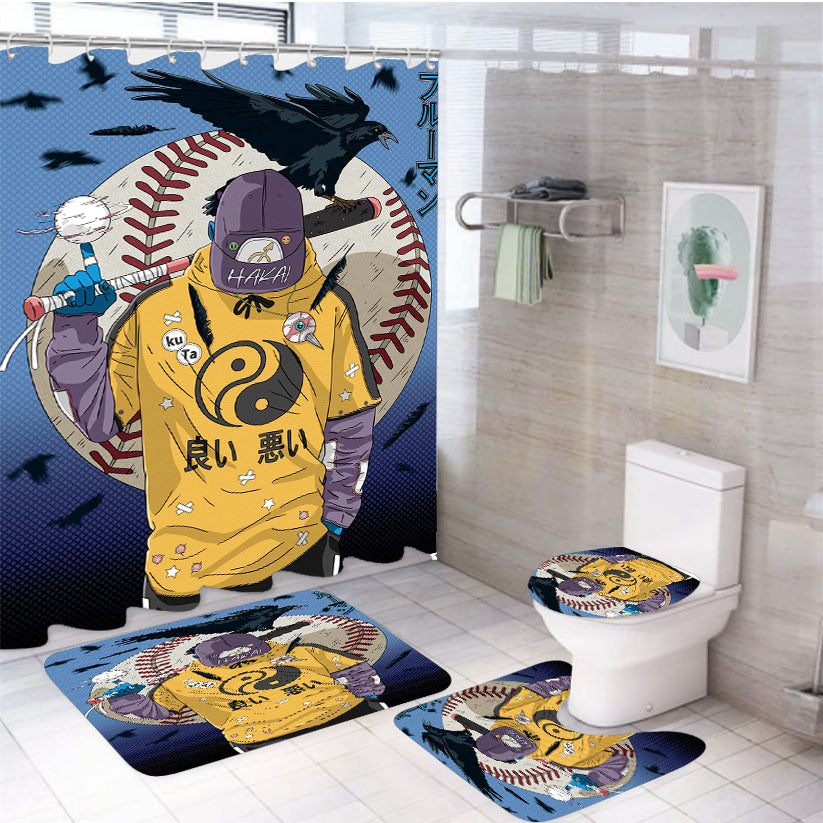 Hakai Ip Lobato Baseball 4Pcs Bathroom Set Shower Curtain