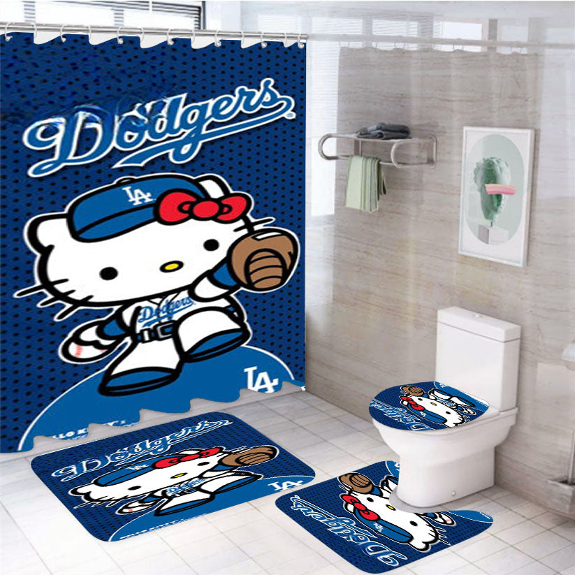 Hello Kitty La Dodgers 4Pcs Bathroom Set Shower Curtain