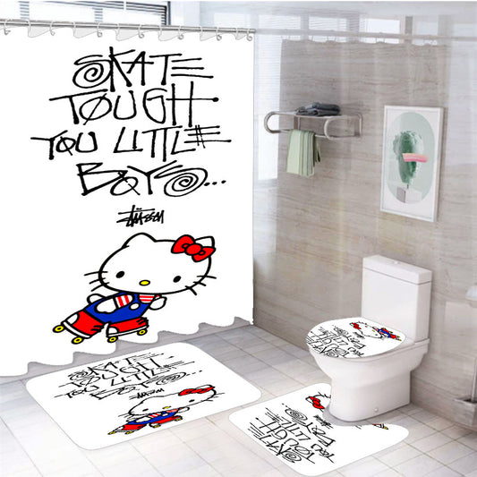 Hello Kitty Skate Stussy 4Pcs Bathroom Set Shower Curtain