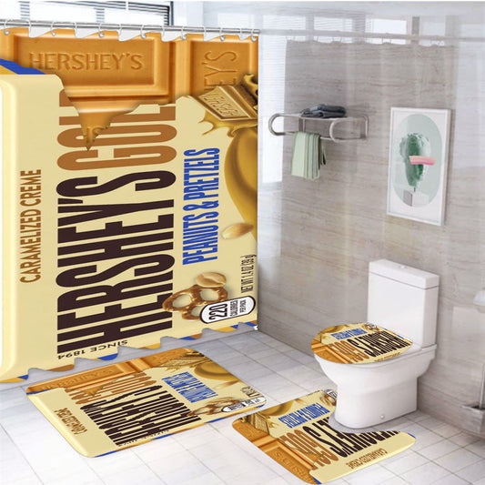 Hershey Gold Peanuts Pretzels Chocolate Candy Bar 4Pcs Bathroom Set Shower Curtain