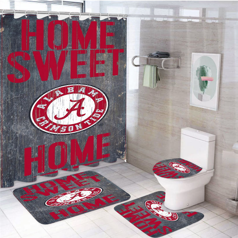 Home Sweet Home Alabama Crimson Tide Wood Texture Wallpaper 4Pcs Bathroom Set Shower Curtain