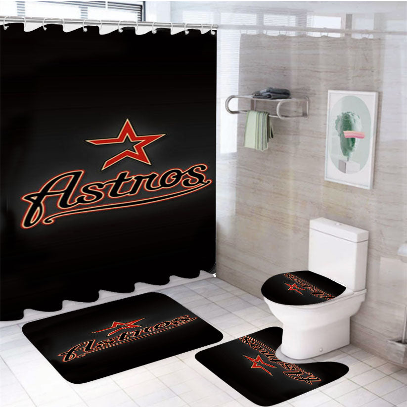 Houston Astros Black 4Pcs Bathroom Set Shower Curtain