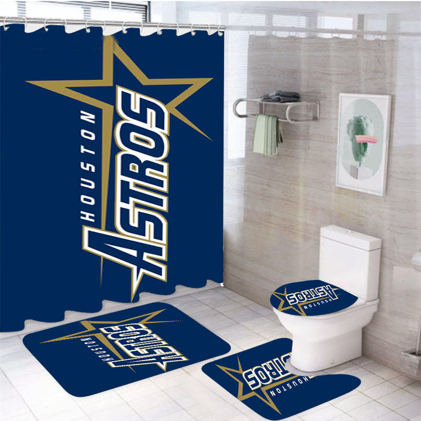 Houston Astros Blue 4Pcs Bathroom Set Shower Curtain