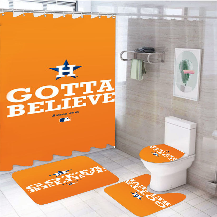 Houston Astros Gotta Believe 4Pcs Bathroom Set Shower Curtain