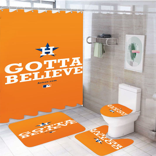 Houston Astros Gotta Believe 4Pcs Bathroom Set Shower Curtain