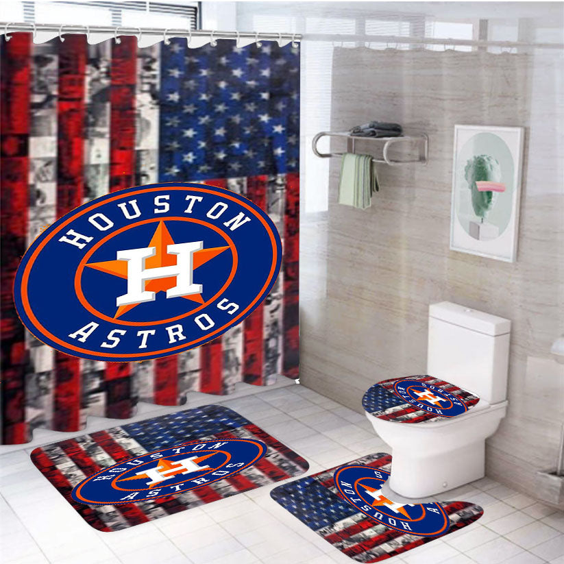 Houston Astros Logo 4 4Pcs Bathroom Set Shower Curtain