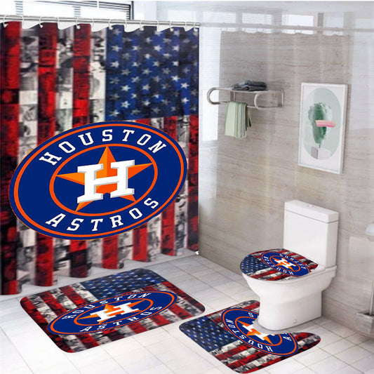 Houston Astros Logo 4 4Pcs Bathroom Set Shower Curtain