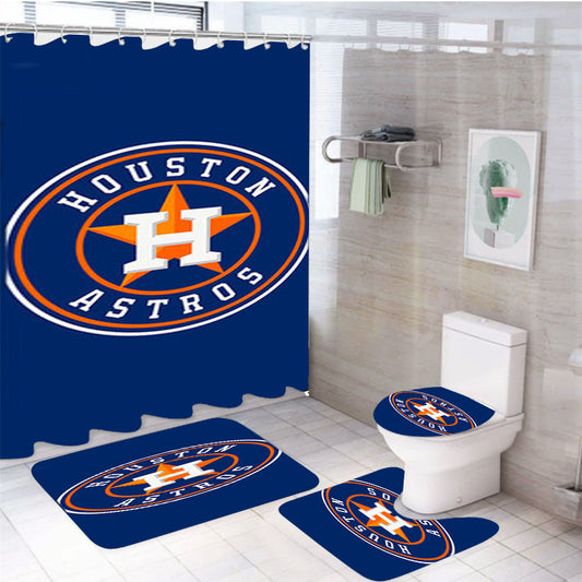 Houston Astros Logo Blue 4Pcs Bathroom Set Shower Curtain