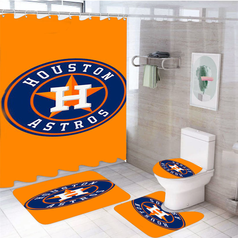 Houston Astros Logo Orange 4Pcs Bathroom Set Shower Curtain
