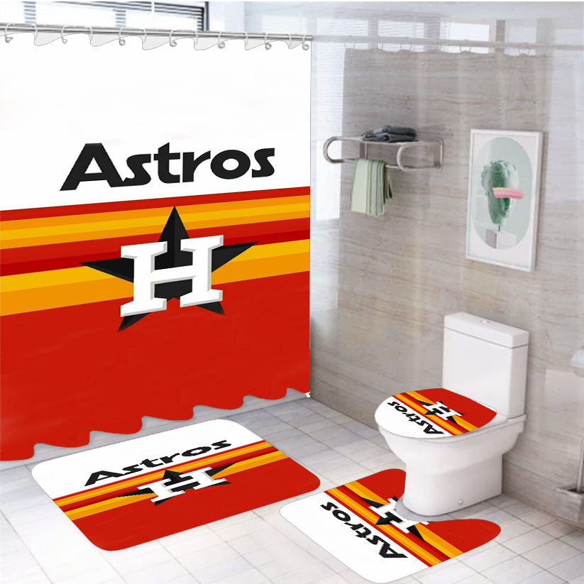 Houston Astros Mlb 2 4Pcs Bathroom Set Shower Curtain