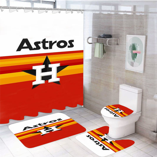 Houston Astros Mlb 2 4Pcs Bathroom Set Shower Curtain