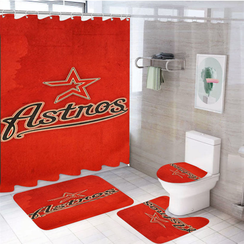 Houston Astros Star 4Pcs Bathroom Set Shower Curtain