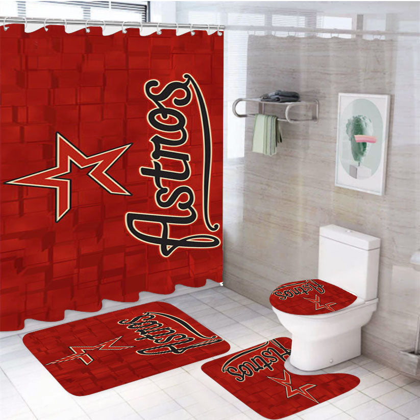 Houston Astros Texture 4Pcs Bathroom Set Shower Curtain