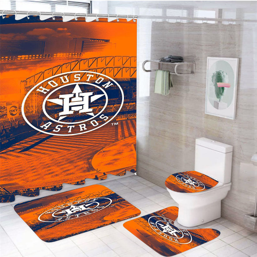 Houston Astros Wallpaper 4Pcs Bathroom Set Shower Curtain