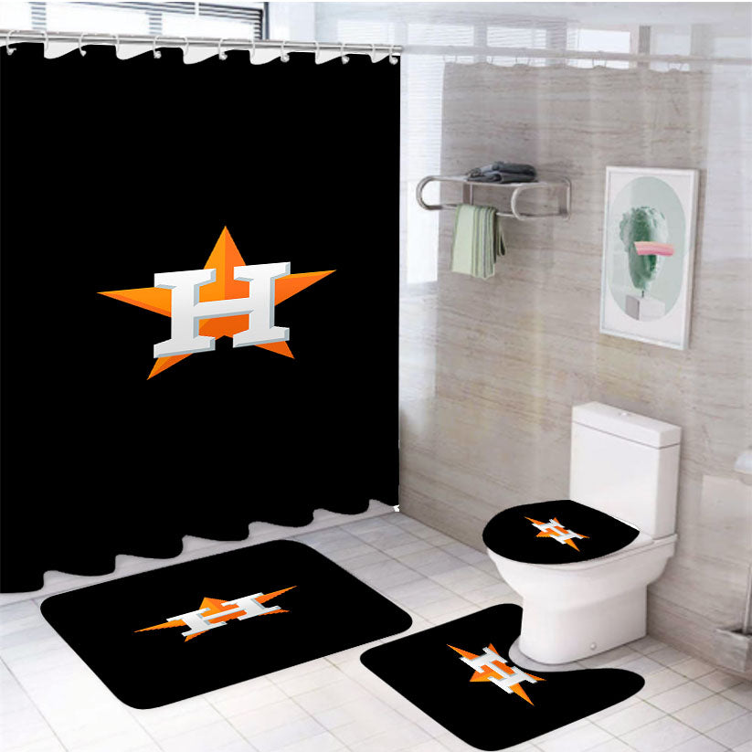 Houston Astros Wallpaper Black 4Pcs Bathroom Set Shower Curtain