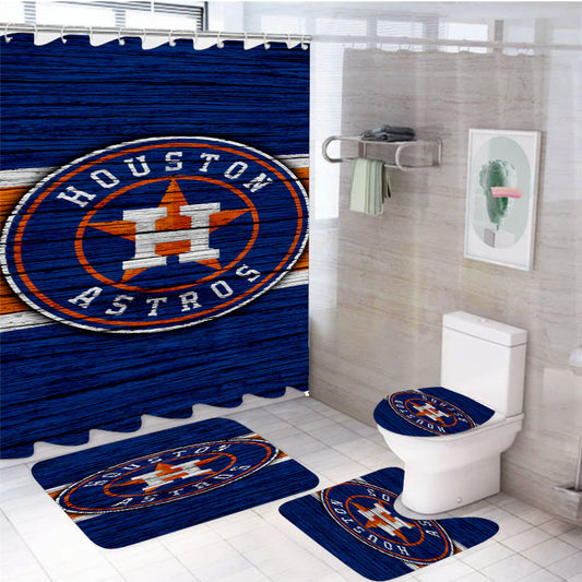 Houston Astros Wood Logo 4Pcs Bathroom Set Shower Curtain