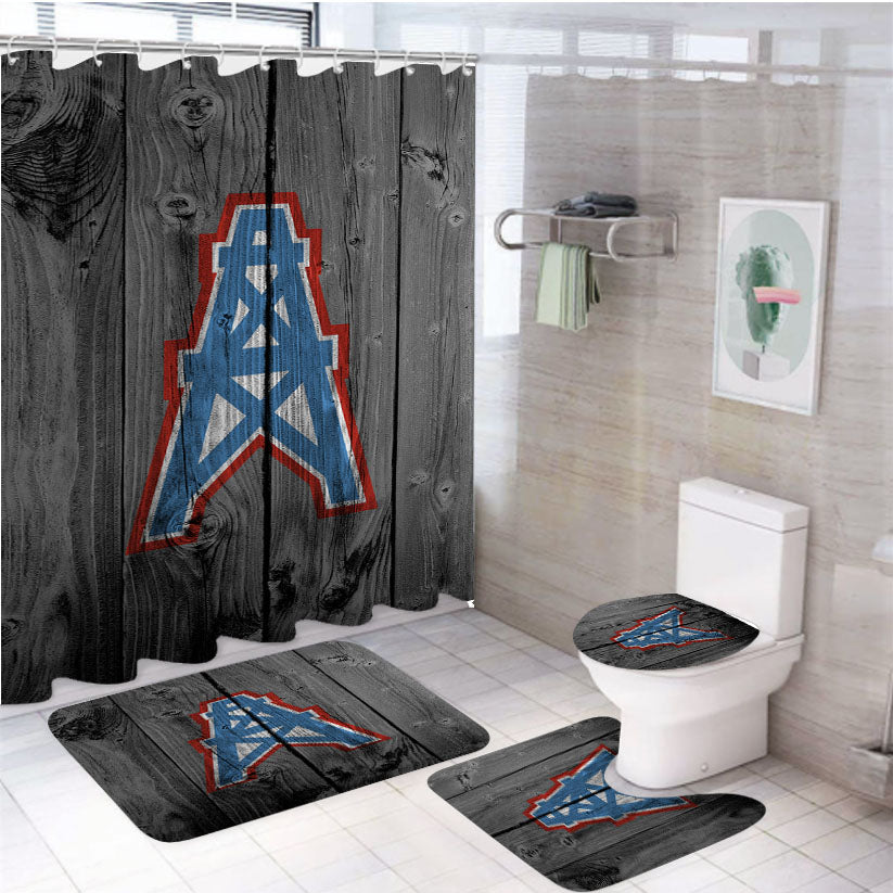 Houston Oilers Nfl Logo Dark Wood Wallpaper 4Pcs Bathroom Set Shower Curtain