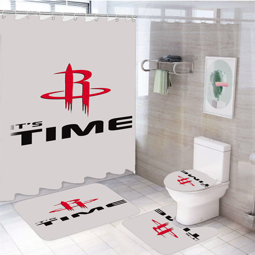 Houston Rockets Its Time 4Pcs Bathroom Set Shower Curtain