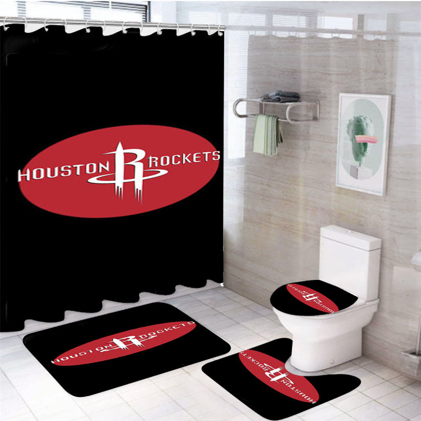 Houston Rockets Logo 4Pcs Bathroom Set Shower Curtain