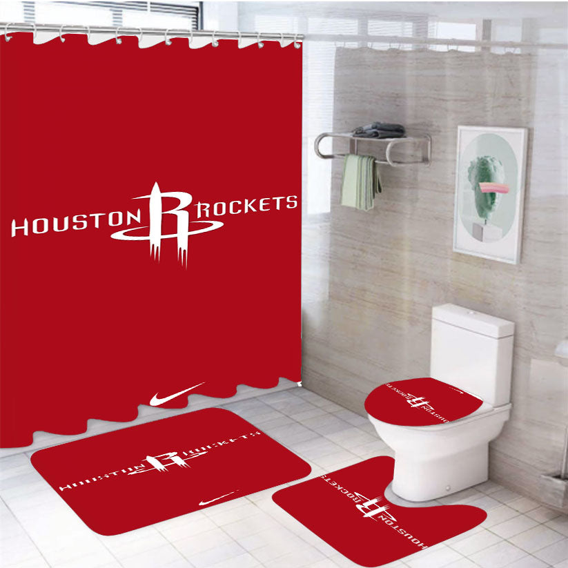 Houston Rockets Nike 4Pcs Bathroom Set Shower Curtain