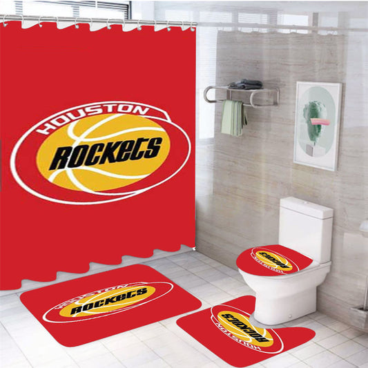 Houston Rockets Red Logo 4Pcs Bathroom Set Shower Curtain