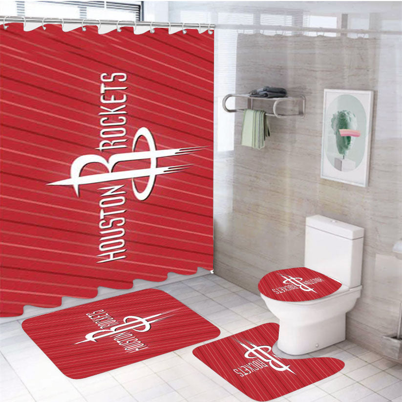 Houston Rockets Stripes 4Pcs Bathroom Set Shower Curtain