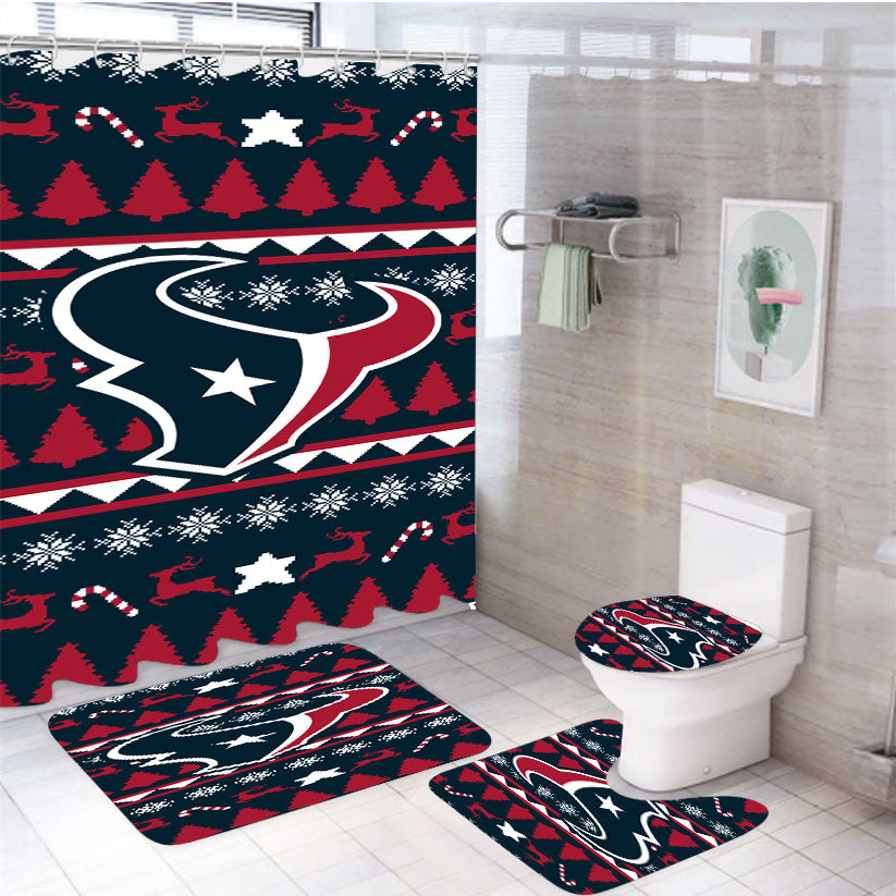 Houston Texans Christmas Sweater 4Pcs Bathroom Set Shower Curtain