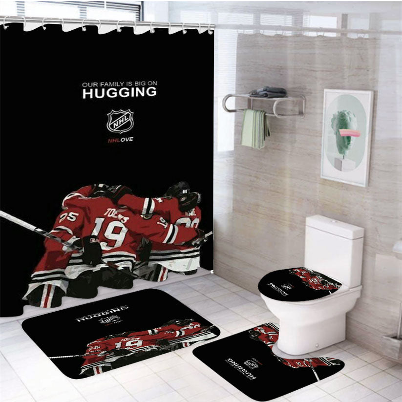 Hugging Nhl Hockey 4Pcs Bathroom Set Shower Curtain