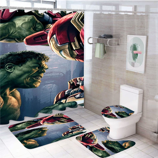 Hulk Vs Hulk Buster Iron Man 4Pcs Bathroom Set Shower Curtain