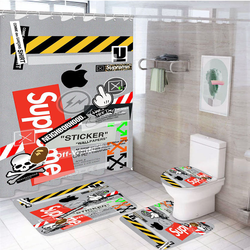Hypebeast Sticker 4Pcs Bathroom Set Shower Curtain