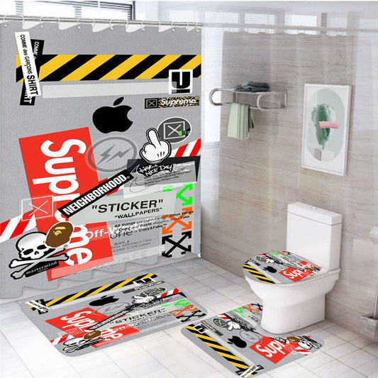 Hypebeast Sticker 4Pcs Bathroom Set Shower Curtain