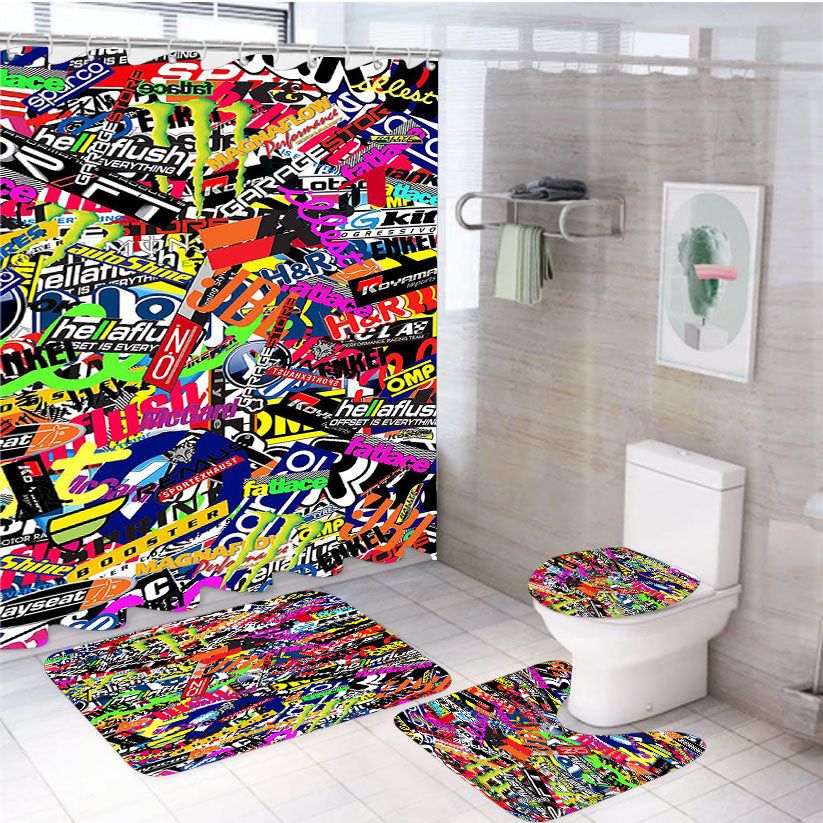 Hypebeast Sticker Bomb Collage 4Pcs Bathroom Set Shower Curtain