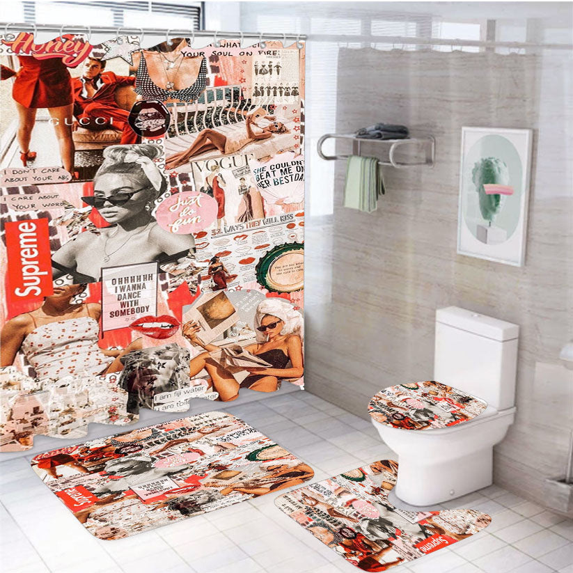 Hypebeast Sticker Col 4Pcs Bathroom Set Shower Curtain