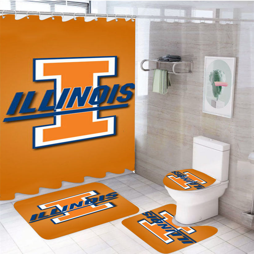 Illinois Orange 4Pcs Bathroom Set Shower Curtain