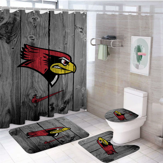 Illinois State University Redbirds Logo Dark Wood Wallpaper 4Pcs Bathroom Set Shower Curtain