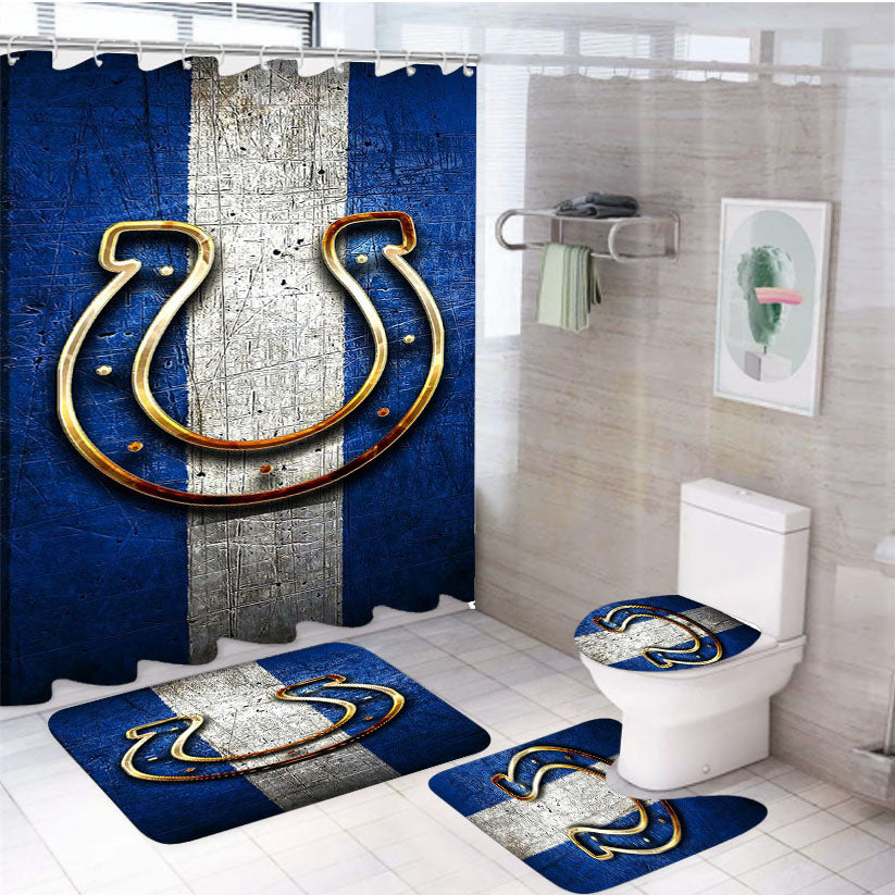 Indianapolis Colts Logo Stripes 4Pcs Bathroom Set Shower Curtain