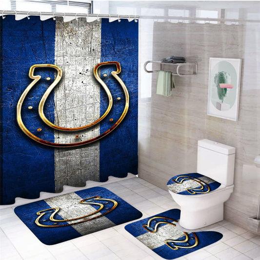 Indianapolis Colts Logo Stripes 4Pcs Bathroom Set Shower Curtain