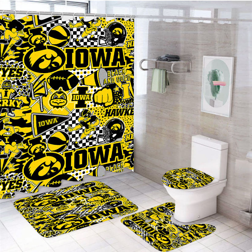 Iowa Hawkeyes Doodle Logo And Mascot 4Pcs Bathroom Set Shower Curtain