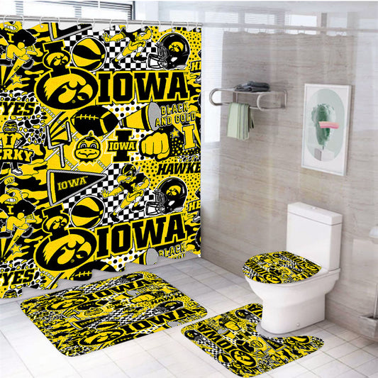 Iowa Hawkeyes Doodle Logo And Mascot 4Pcs Bathroom Set Shower Curtain