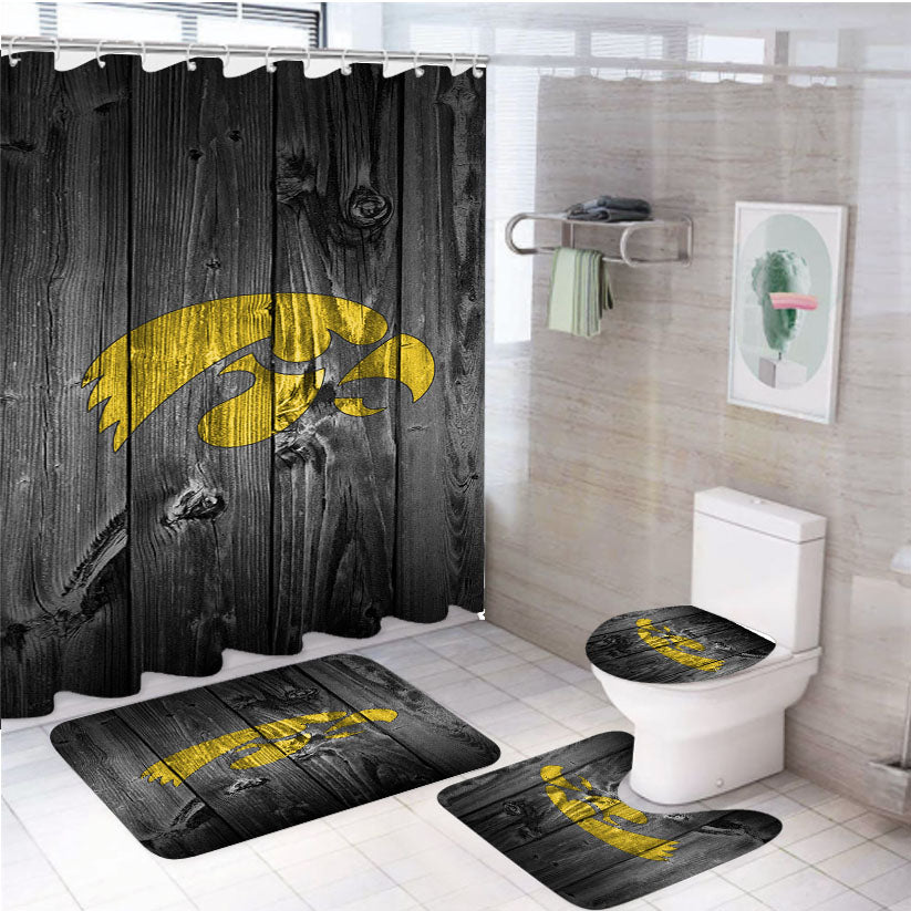 Iowa Hawkeyes Nba Logo Dark Wood Wallpaper 4Pcs Bathroom Set Shower Curtain