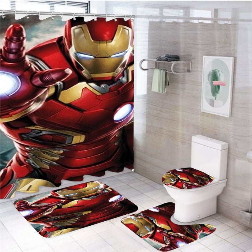 Iron Man Avengers Wallpaper 4Pcs Bathroom Set Shower Curtain