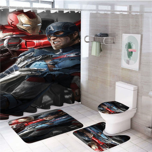Iron Man Captain America War 4Pcs Bathroom Set Shower Curtain