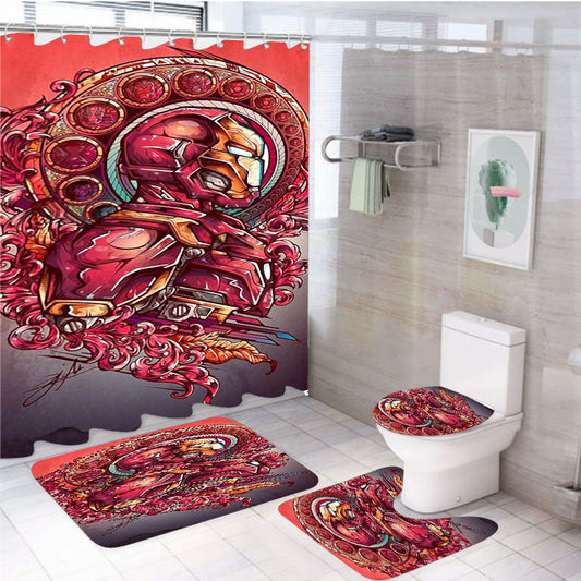 Iron Man Fancy Illustration 4Pcs Bathroom Set Shower Curtain