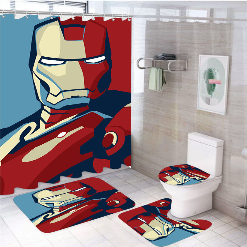 Iron Man Flat Design 4Pcs Bathroom Set Shower Curtain