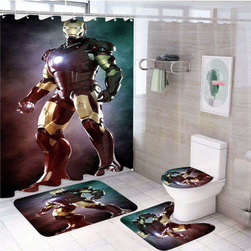 Iron Man Universe 4Pcs Bathroom Set Shower Curtain